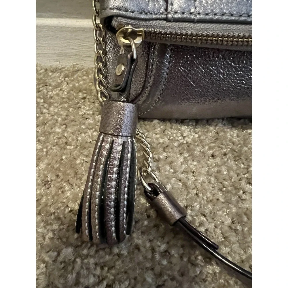 Kate Spade New York Metallic  Leather Pewter Bag Shoulder Chain Strap/clutch Y2k